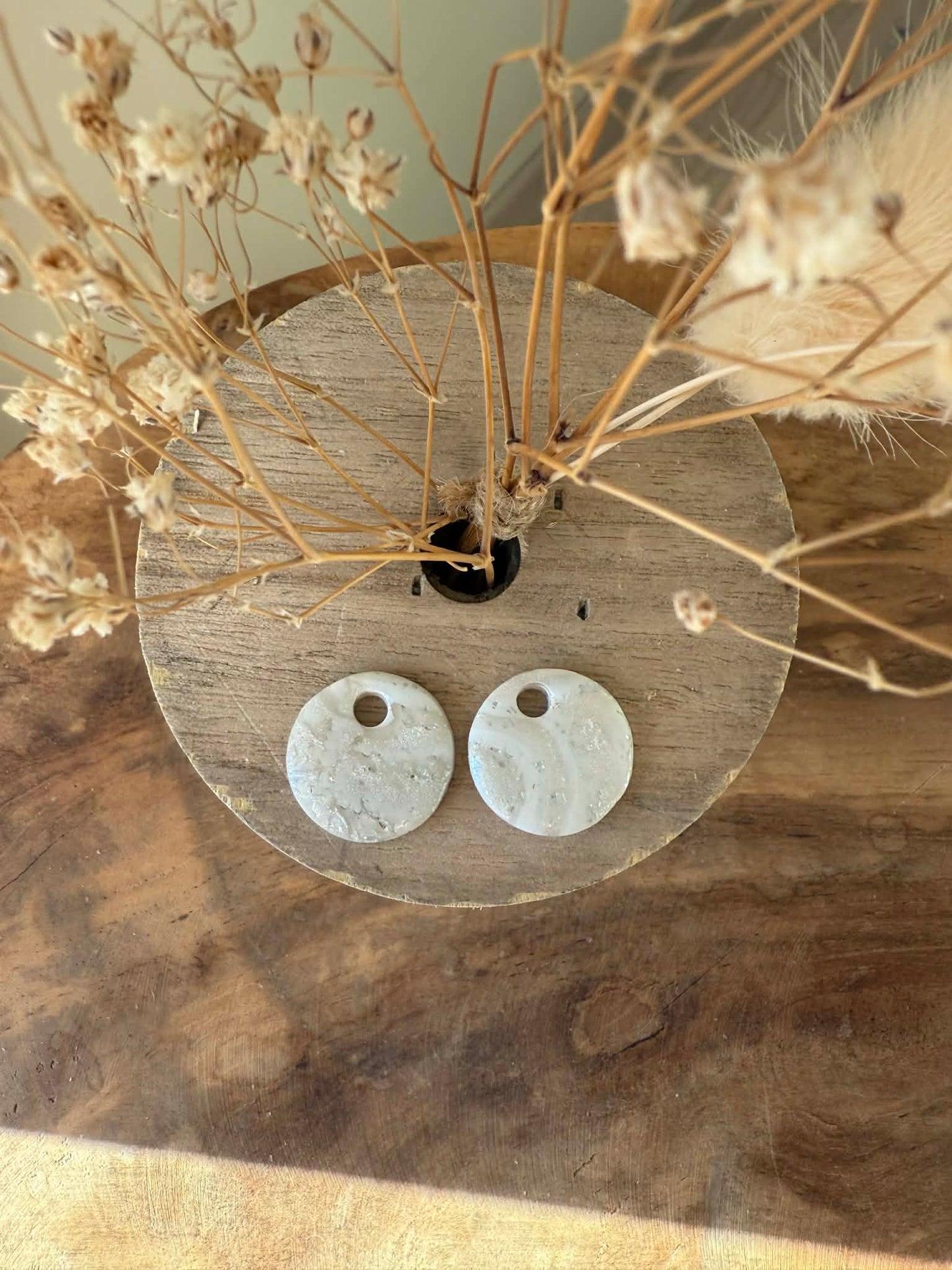 Pampilles "Eulalie" Elégance marbré nacré blanc feuille argent