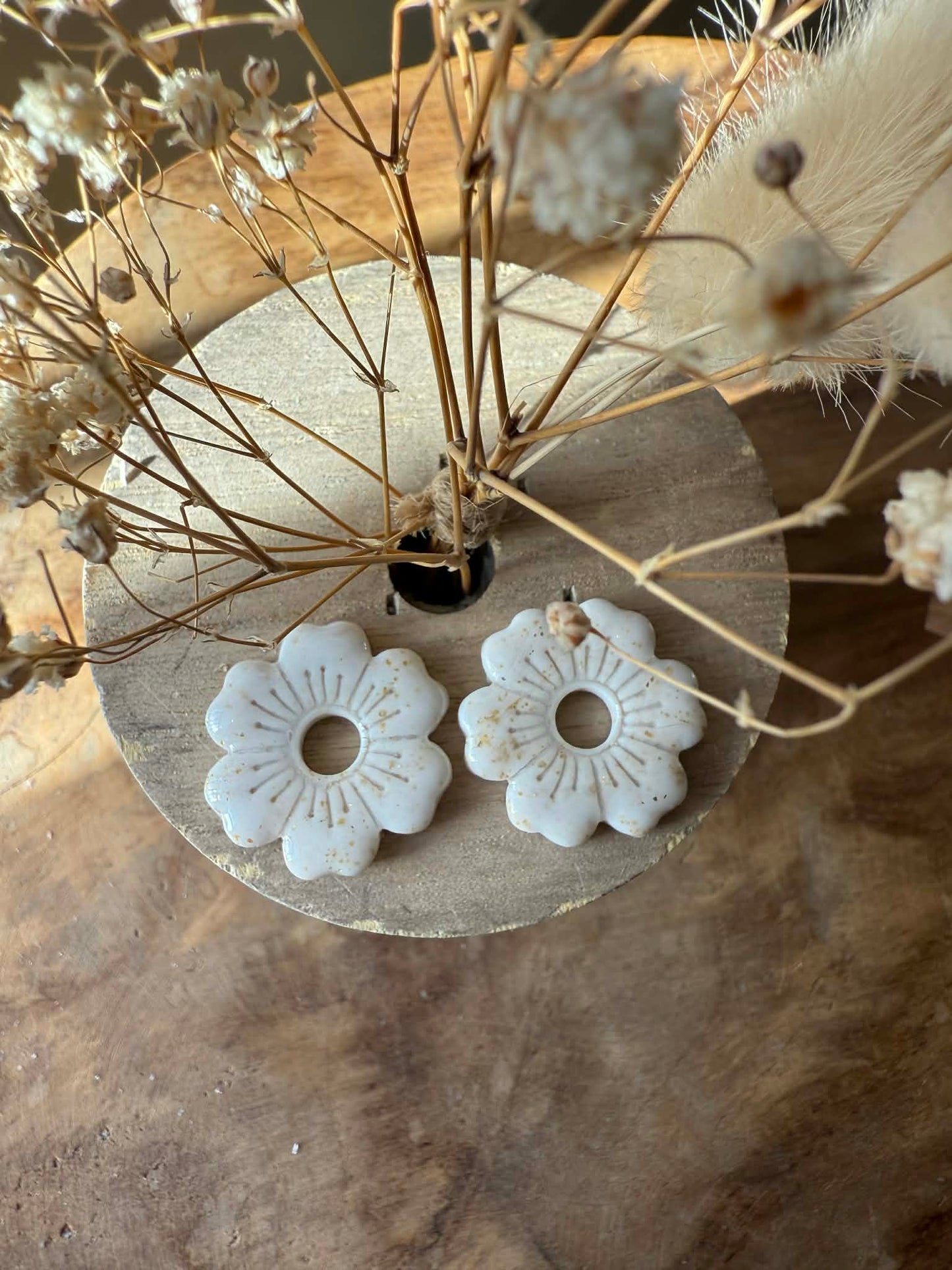 Pampilles "Betty" Elégance marbré nacré blanc feuille or