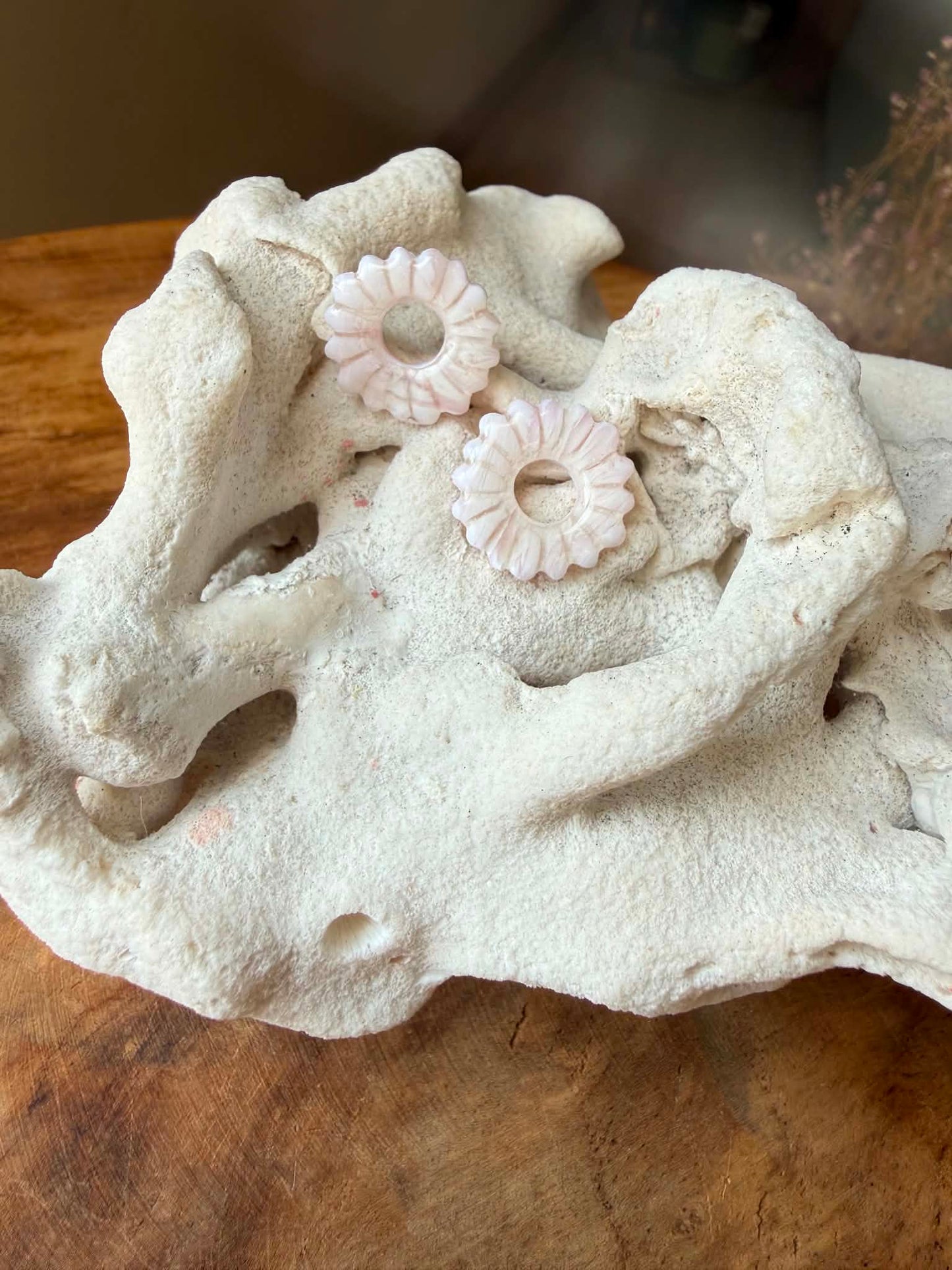 Petites Pampilles "Laura" marbré blanc & quartz rose