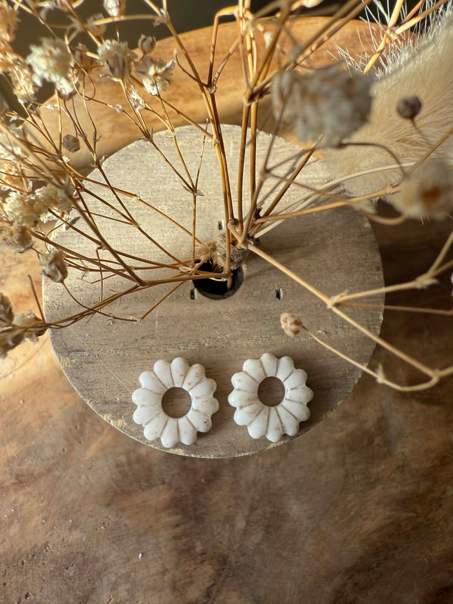 Petites Pampilles "Laura" marbré nacré blanc feuille or