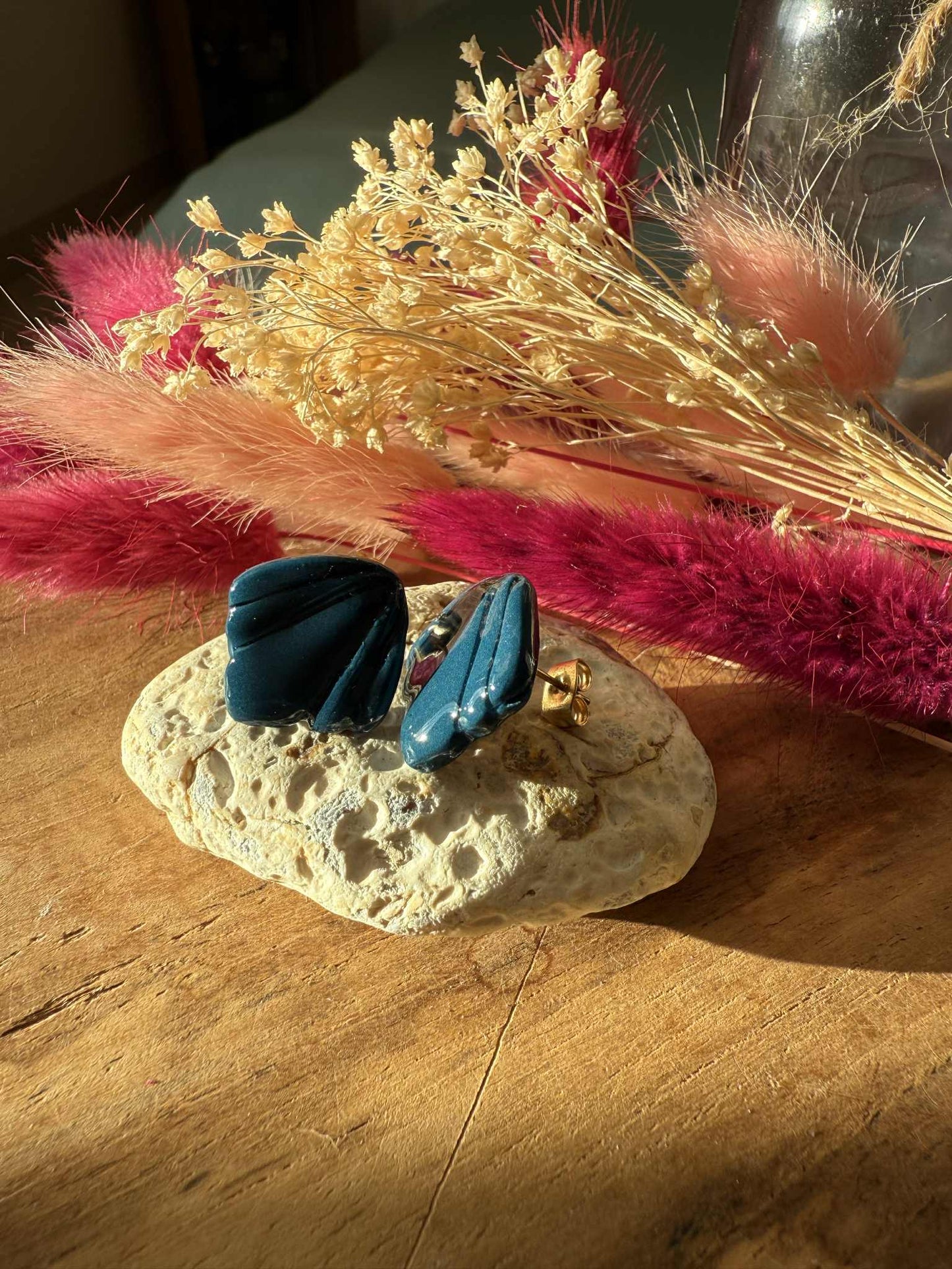 Puces d'oreilles Mini Pampilles "Sofia" Bleu Canard