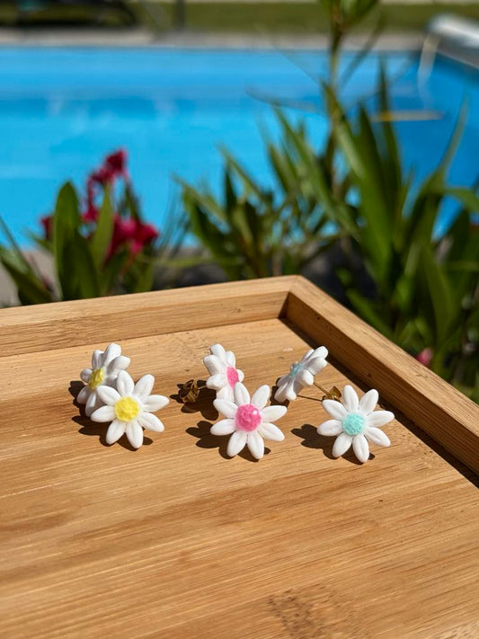 Puces d'oreilles "Louisa" Blanc coeur coloré