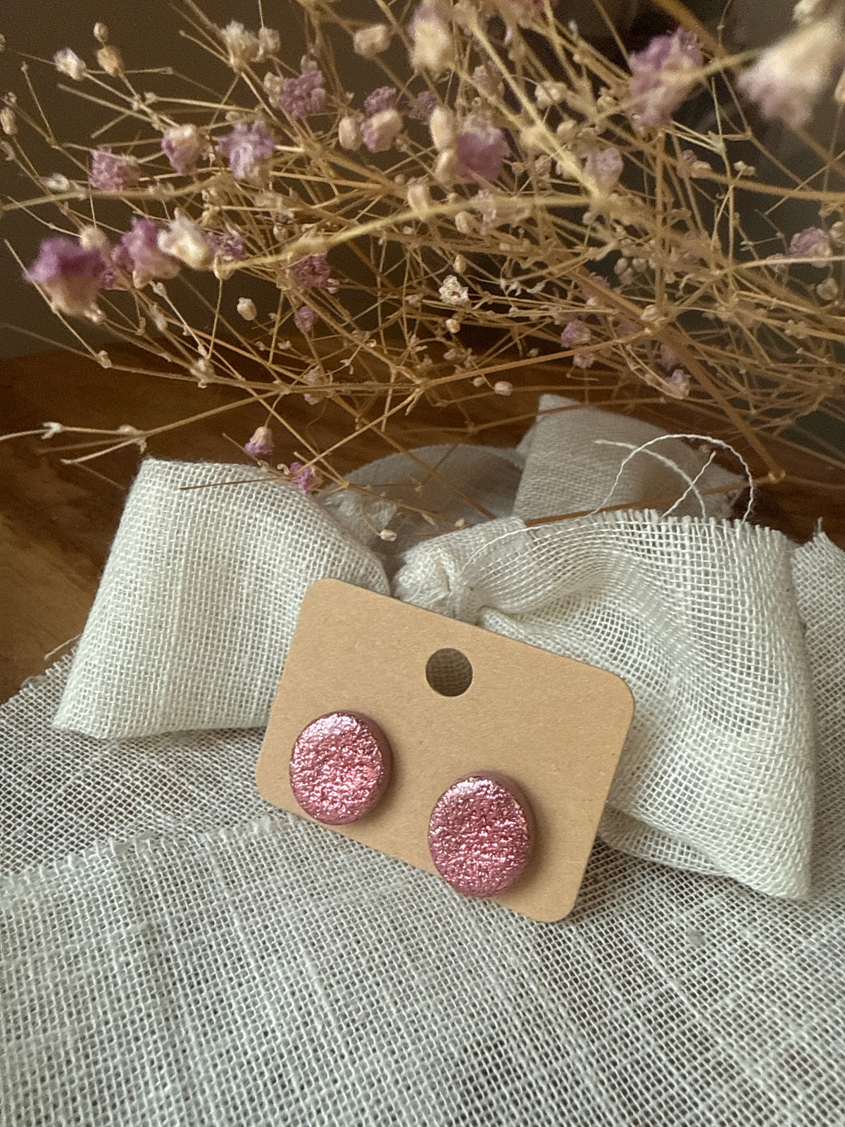 Puces d'oreilles Pampilles "Anna » Rose Glitter