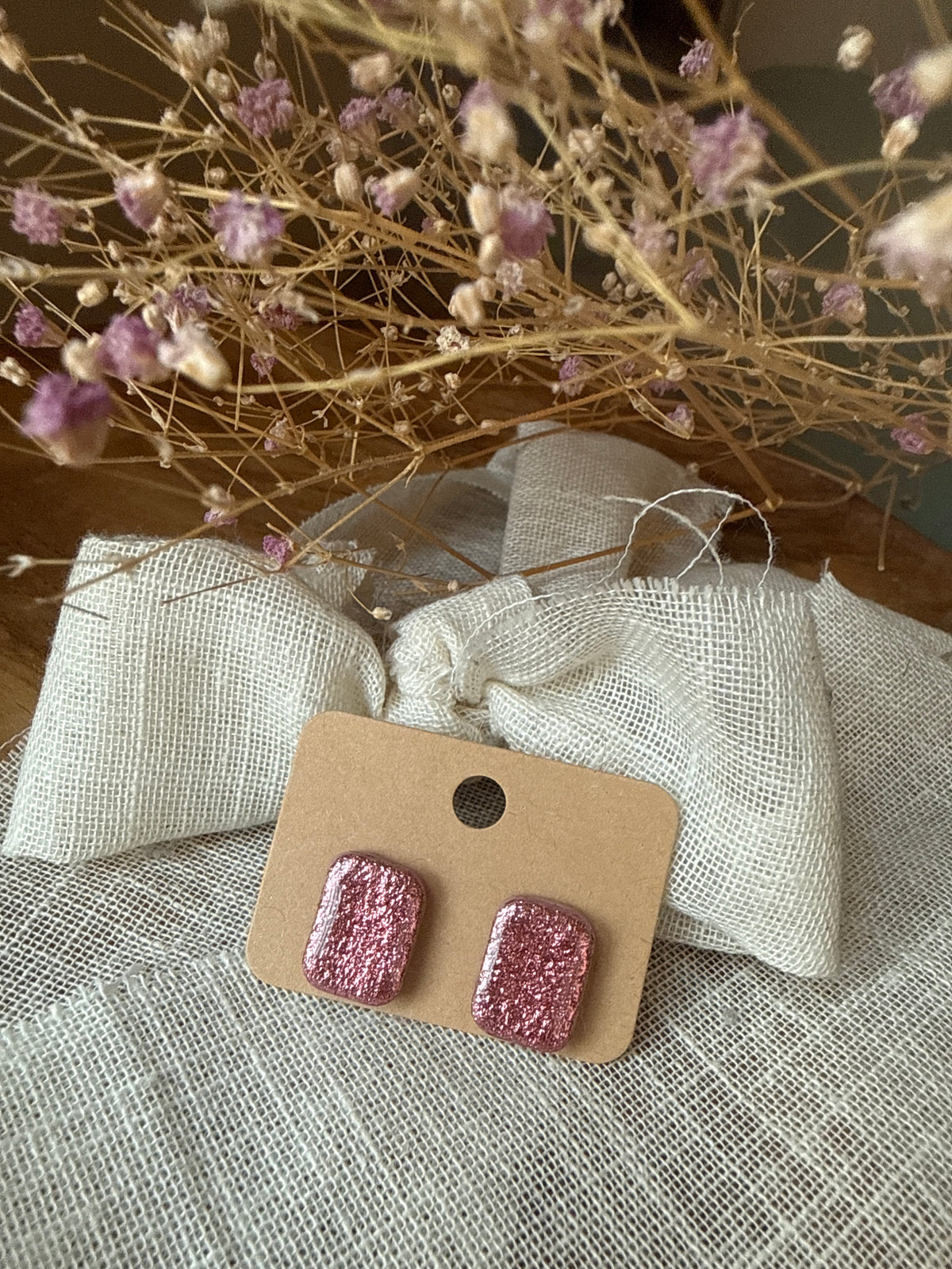 Puces d'oreilles Pampilles "Amélia" Rose Glitter
