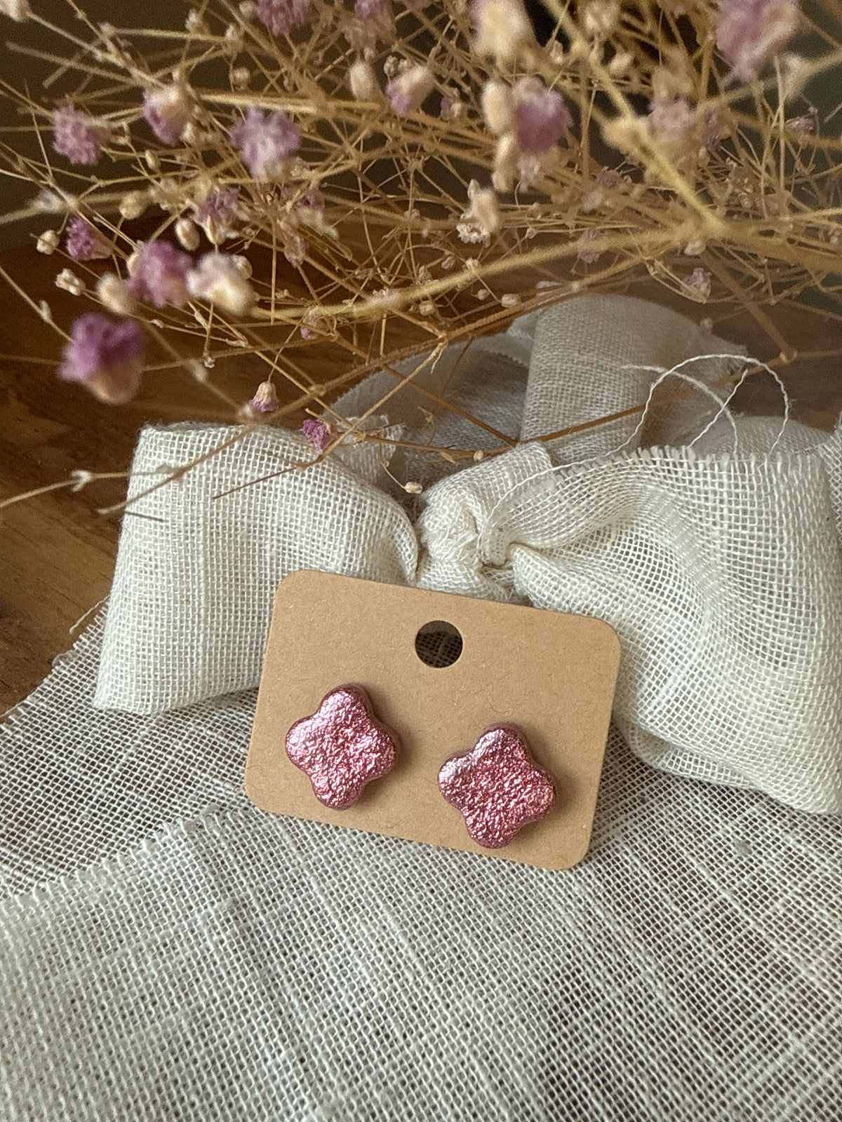 Puces d'oreilles Pampilles "Romy" Rose Glitter