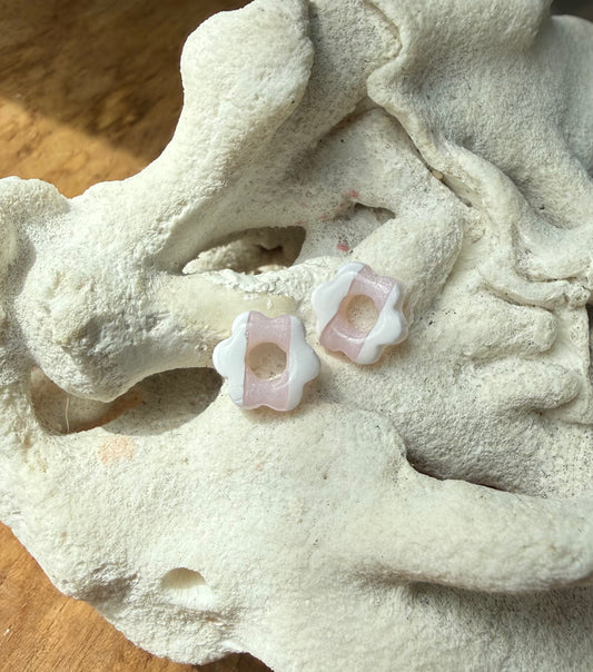 Ultra Mini pampilles "Romane" marinière blanc & quartz rose
