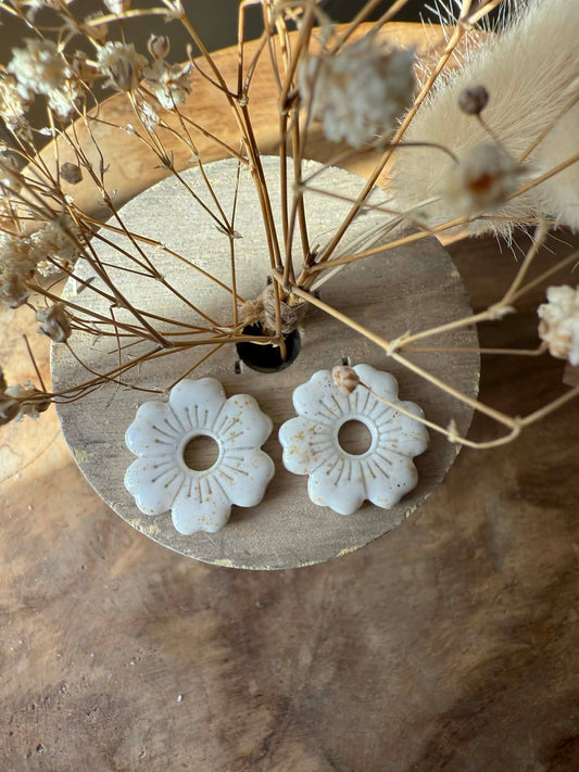 Pampilles "Betty" Elégance marbré nacré blanc feuille or