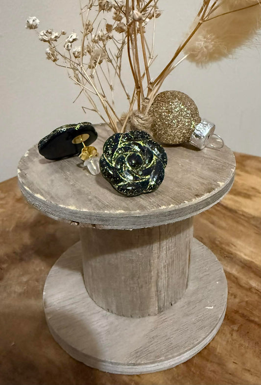 Puces d’oreilles «Rose»  – Noires Or ou Argent