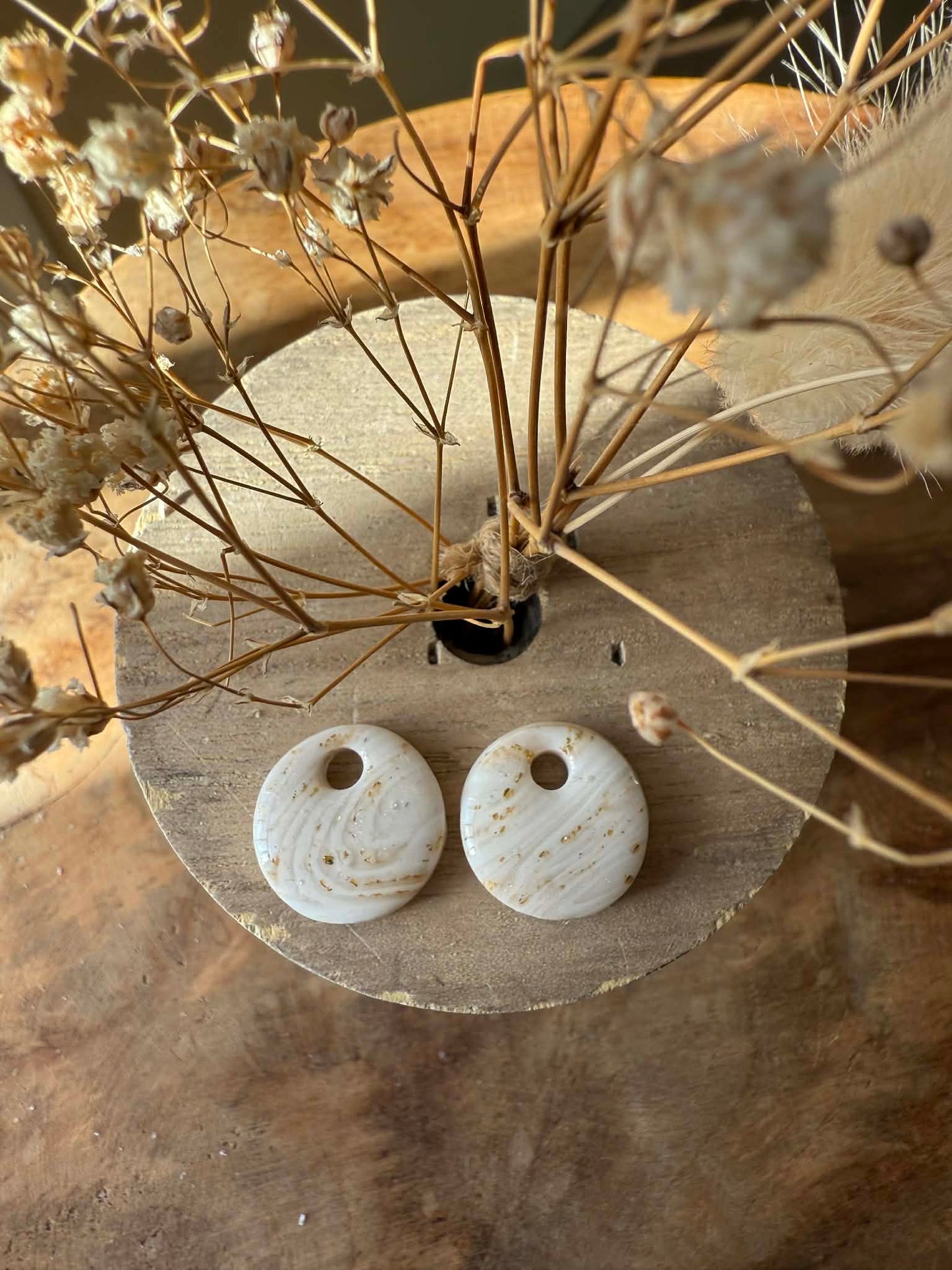 Pampilles "Eulalie" marbré nacré blanc feuille or