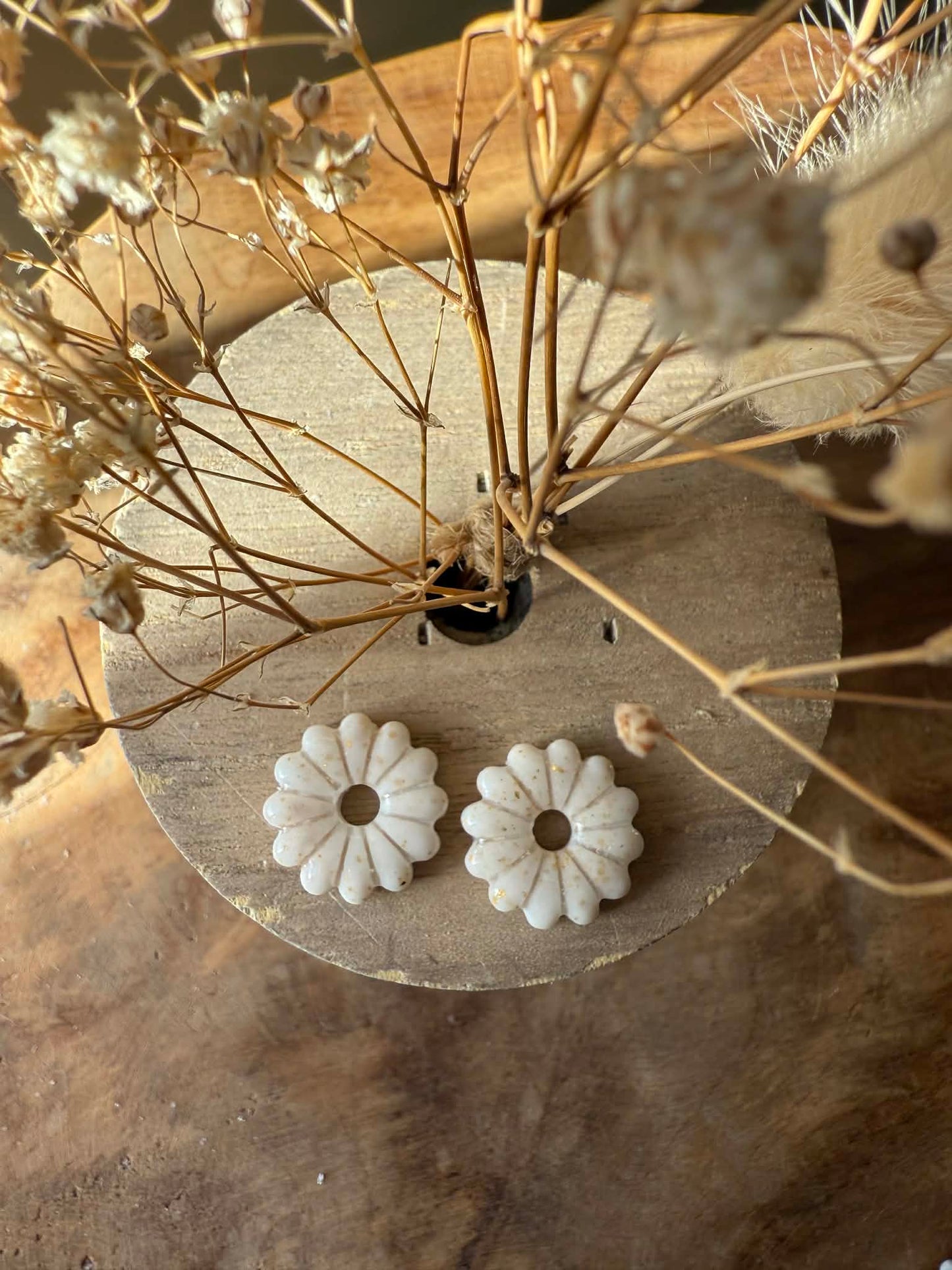 Petites Pampilles "Laura" marbré nacré blanc feuille or