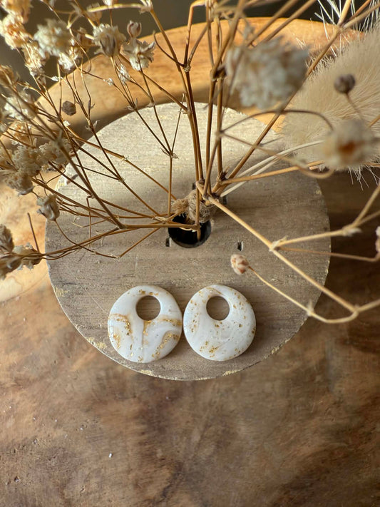 Pampilles "Eulalie" marbré nacré blanc feuille or