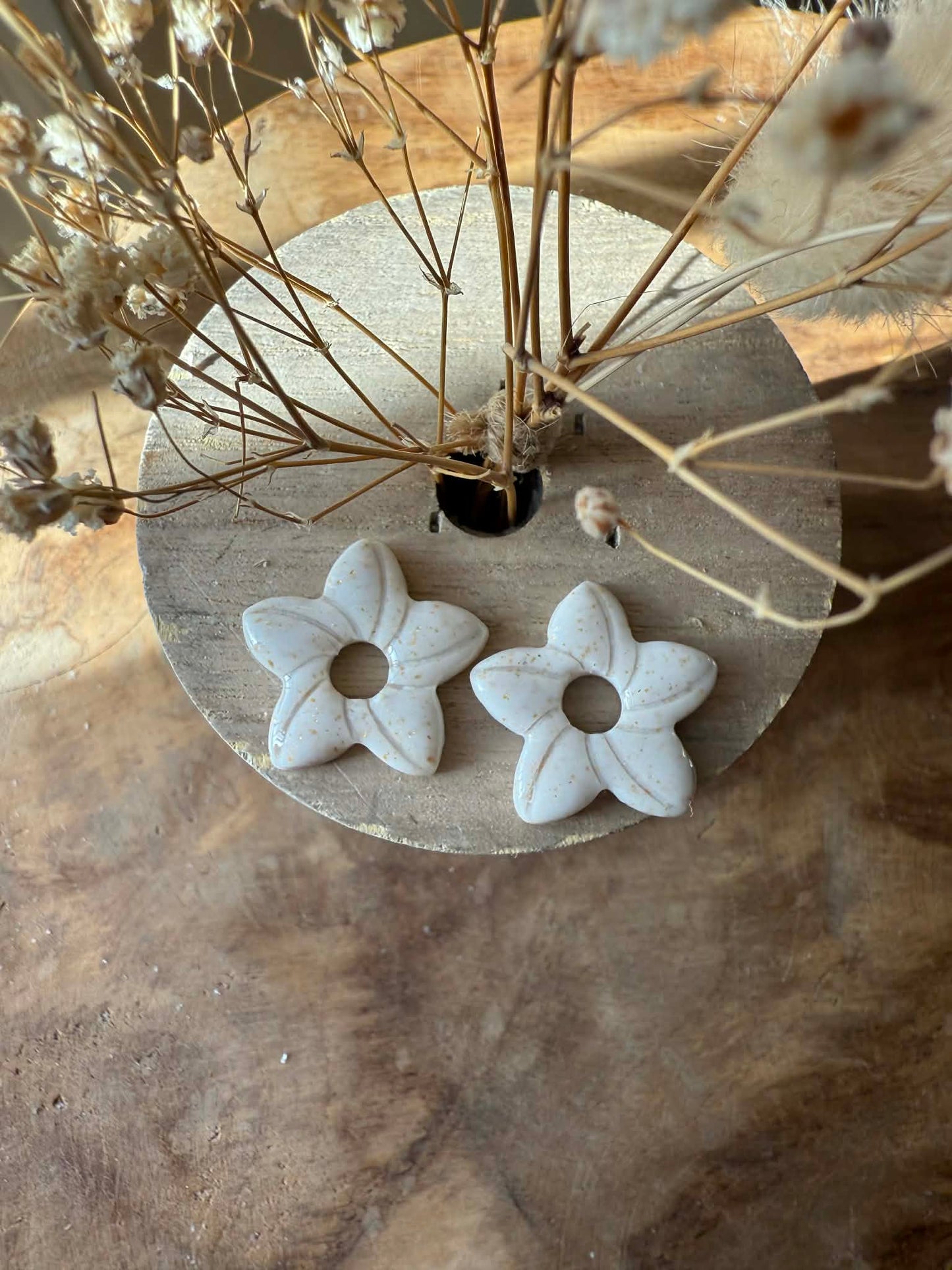 Pampilles "Haïcéa" marbré nacré blanc feuille or