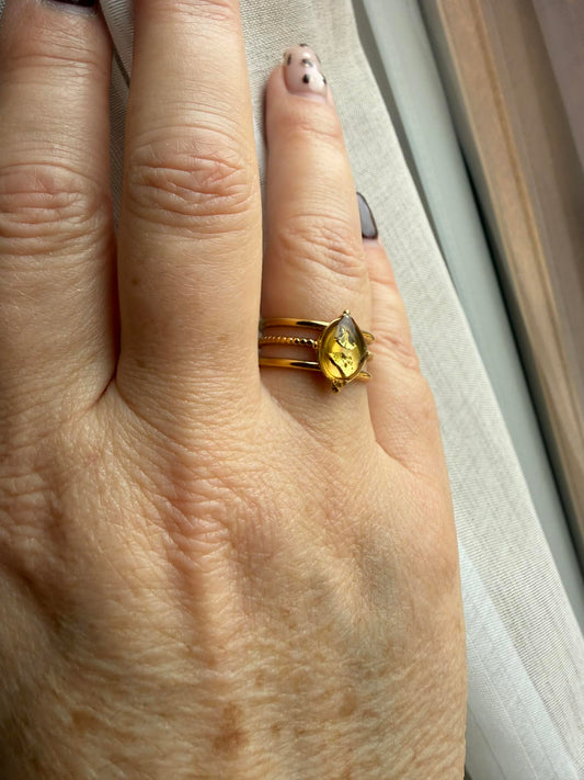 Bague "Lola" multirang réglable – Cabochon résine & feuille d’or/d’argent