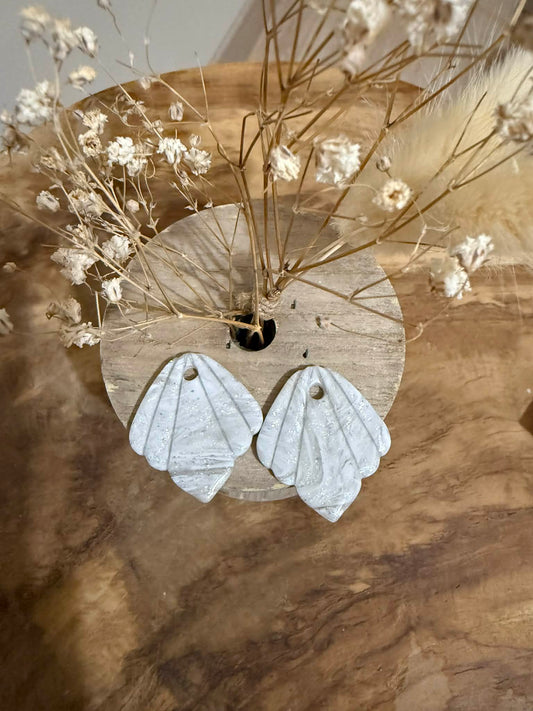 Pampilles "Sofia" marbré nacré blanc feuille argent