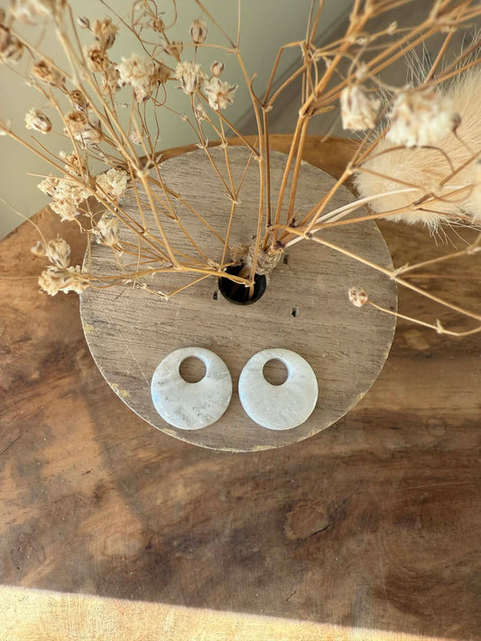 Pampilles "Eulalie" Elégance marbré nacré blanc feuille argent