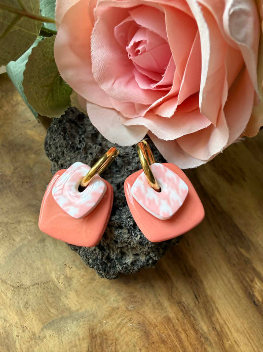 🌸 Coffret Méline – corail & blanche motif pied de poule