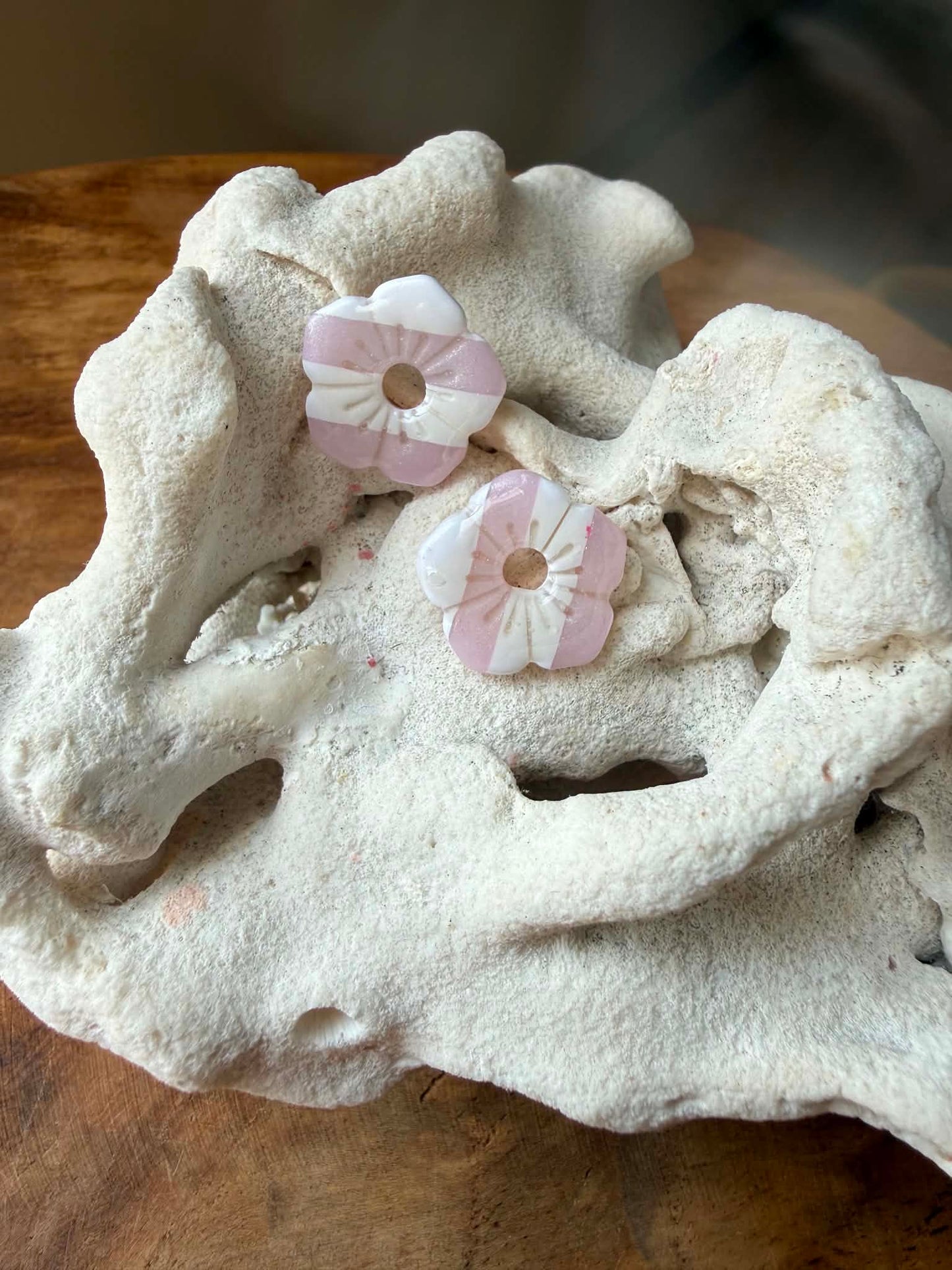 Pampille "Louisa"  marinière blanc & rose quartz