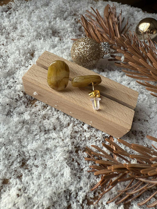 Puces d'oreilles Pampilles "Agathe" marbré translucide jaune/vert